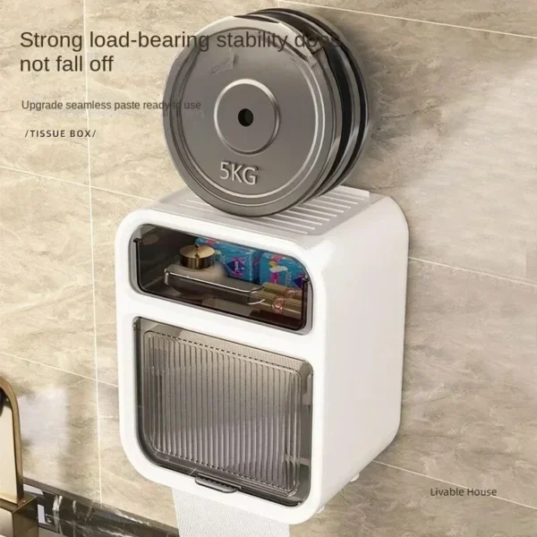 Toilet Tissue Box, Wall Mounted Roll Paper Tube, Paper Drawer, Storage, Bathroom Double Layer Storage Rack Toilet Roll Holder - Image 4