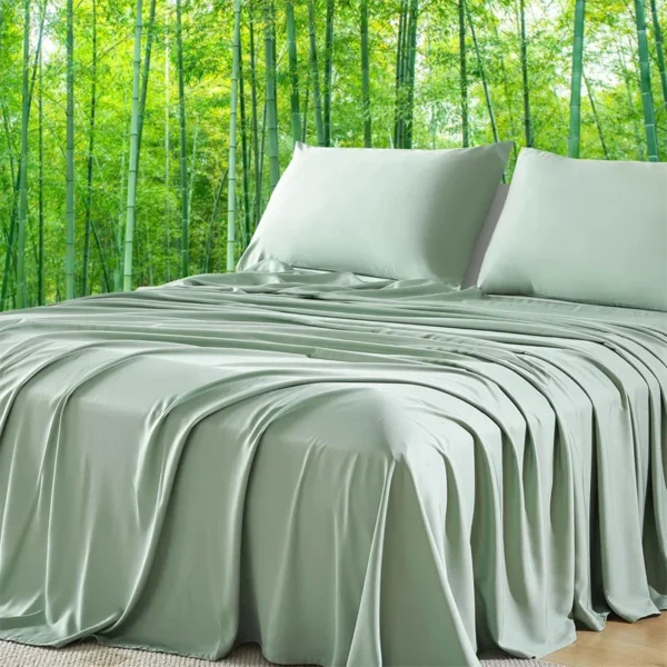 100% Organic Bamboo Bed Sheet Set 4/6 Pieces Silky Bedding Sets Hotel Luxuriously Soft Fitted Sheet Flat Sheet Pillowcase Solid - Image 2