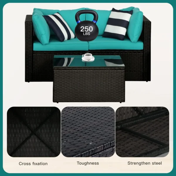 5Pcs Modular Outdoor Sofa Set All Weather Wicker Sectional Sofa with 2 Corner Chair Armless Chair Ottoman Chair Glass Table - Image 5