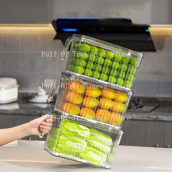 Refrigerator Storage Food Container Fresh Vegetable Fruit Boxes Drain Basket Storage Containers Pantry Kitchen Organizer - Image 2