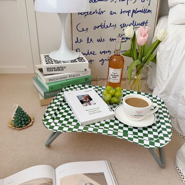 Joylove Homemade Ins With The Same Storage Box Rack French Retro Blue And White Grid Dining Table Square Tray Bed Lazy Table - Image 3