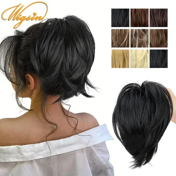 WIGSIN Synthetic Hair Bun Ponytail Claw Clip in Messy Short Straight Fluffy Hair Extension Easy Hair Accessories for Women