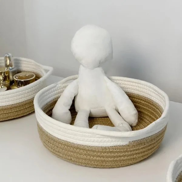 Cotton Rope Weave Storage Basket Table Bowl Wicker Basket Baby Nursery Basket Kids Toys Storage Box Cosmetics Organizer/Handle - Image 4