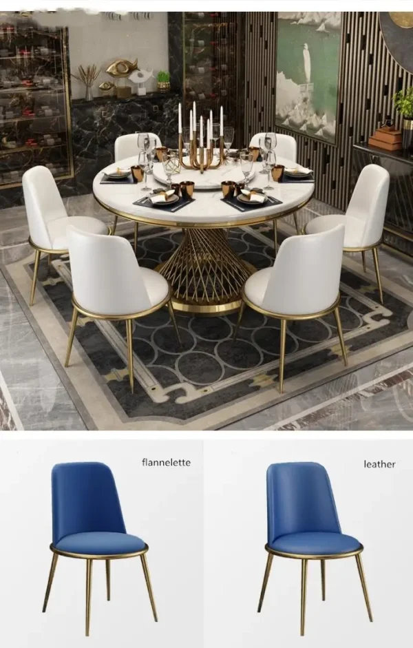 Modern Luxury Style White Round Marble Top Dining Table Sets With Turntable And 6 Chairs For Restaurant Furniture - Image 6