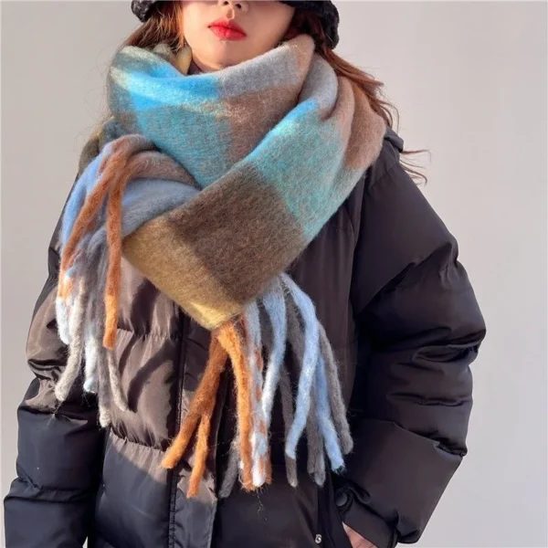 2025 Winter Thick Warm Scarf Women Cashmere Shawl and Wraps Pashmina Neckerchief Bufanda Female Rainbow Hairy Tessel Echarpe New - Image 5