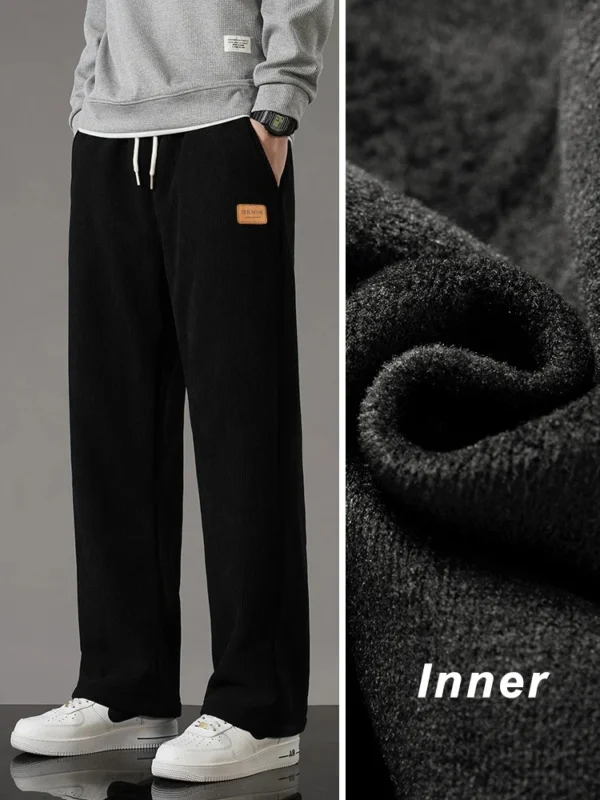 Winter Thick Warm Corduroy Sweatpants Men Fleece Liner Drawstring Straight Loose Track Pants Male Casual Fleece Thermal Trousers - Image 4