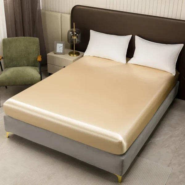 1PC Solid Color Bed Sheet with Elastic Band Ice Cooling Smooth Bed Cover for Double Beds Twin/Queen/King Plain Mattress Cover - Image 2