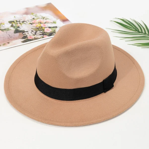 Autumn and winter men and women's new large brimmed hats, fashionable woolen jazz hats, English style top hats - Image 6