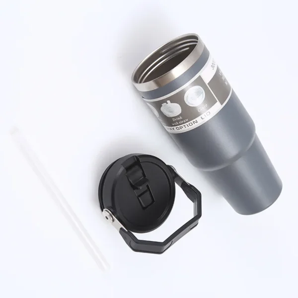 Portable Car Cup Stainless Steel Thermos Cup with Straw & Handle Double Walled Travel Sports Water Bottle Coffee Vacuum Flask - Image 6