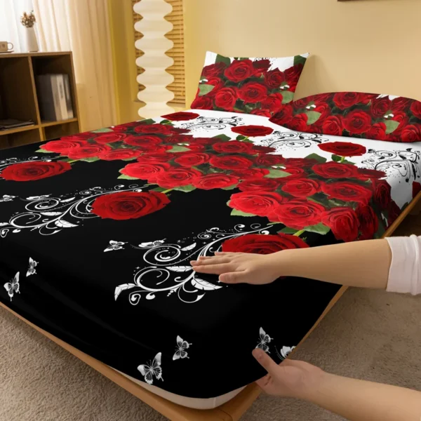 1 piece of delicate red rose patterned frosted bedsheet, bedroom printed bedspread, bedding (excluding pillowcases) - Image 2