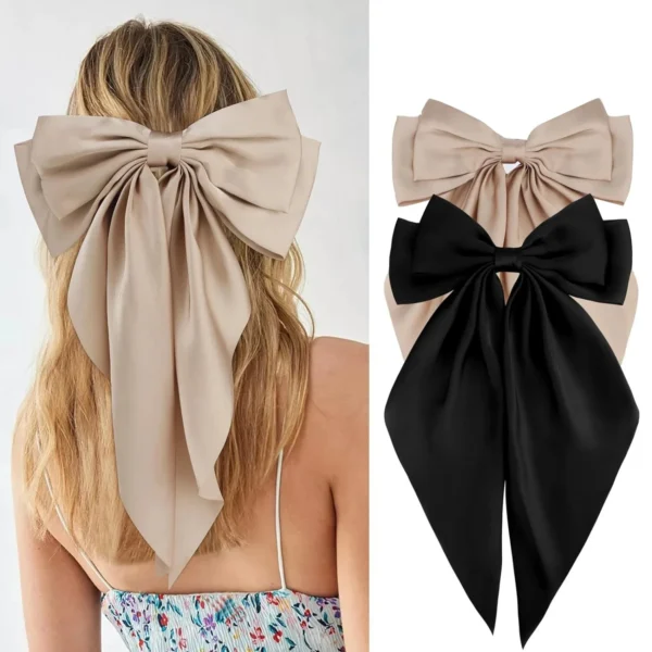 1/2Pcs Elegant Bow Ribbon Hair Clip Women Fashion Solid Bowknot Satin Hairpin Barrettes Girls Ponytail Clip Hair Accessories - Image 2