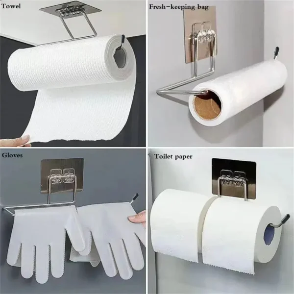 2pcs Kitchen Tissue Holder, Non Perforated Stainless Steel Toilet Paper Holder, Tissue Dispenser - Image 4