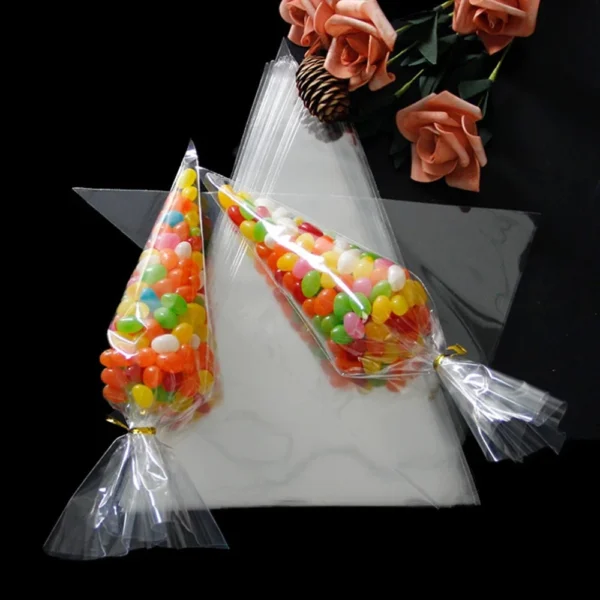 50pcs DIY Candy Bag, Transparent Cone Storage Bag, Wedding Birthday Party Decoration, Birthday Gift Bag Baby Shower - Image 3