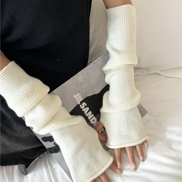 Women Knitted Arm Warmer Long Fingerless Gloves Mitten Winter Y2K Solid Arm Sleeve Fashion Casual Soft Girls Clothes Punk Gloves - Image 2