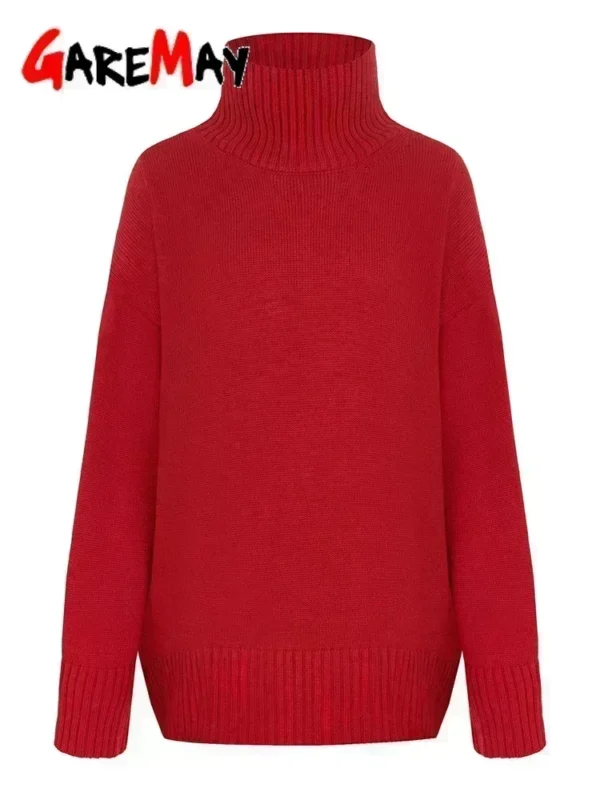 Women's Turtleneck Sweater Oversize Winter Vintage  Knitted Red Sweater Pullover Women Soft Gray Warm Sweater for Women 2024 - Image 6