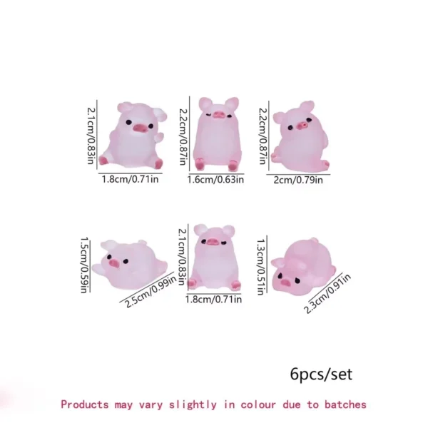 A Set Of Six Resin Cute Glow-In-The-Dark Piggy Ornament DIY Keychain Micro-Landscaping Accessories Home Desktop Car Decoration - Image 6