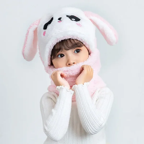 Fashionable Autumn and Winter Cute Childrens Cartoon Scarf Hat Two Piece Set Double Layer Wool Warm Boys and Girls Hat - Image 5