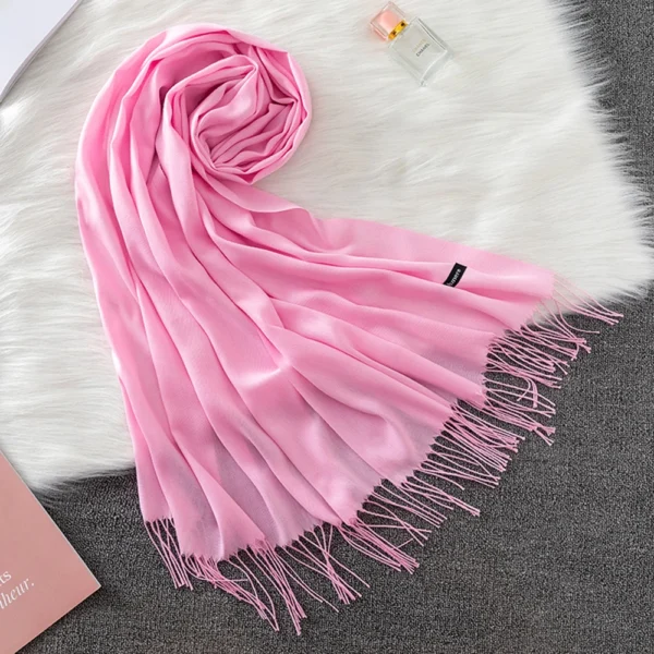 Winter Female Scarf Cashmere Shawls Wraps Women Solid Long Hijab Stoles Pashmina Bufanda Tassel Autumn Lady Headband 2022 - Image 6