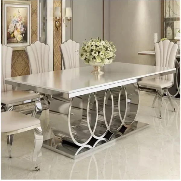 Stainless Steel Dinning Table Set Marble Tops Modern Furniture New Design Fancy Luxury Marb for All Occasions - Image 4