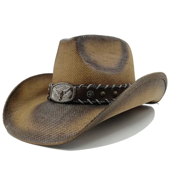 Thickened Cowboy Hat Vintage Straw Hat 2023 New Men's and Women's Jazz Large Size Cowboy Hat Straw Hat Sun Hat Summer Hat - Image 2