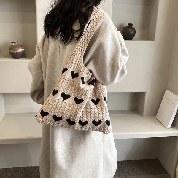 1PC New Knitted Bag Women's Summer Handmade Woolen Knitted Underarm Knitted Bag Love Shoulder Bag - Image 5