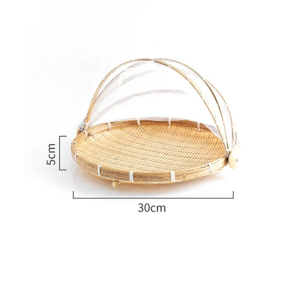 Bamboo Woven Basket Anti-Mosquito Net Fruit Vegetable Basket Dustpan Tent Basket Tray Portable Outdoor Picnic Mesh Net Cover - Image 5