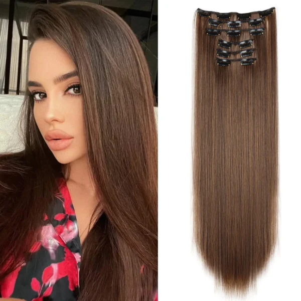 24Inch 16 Clips in Hair Extensions Long Straight Hairstyle Synthetic Blonde Black Hairpieces Heat Resistant False Hair Daily Use - Image 6