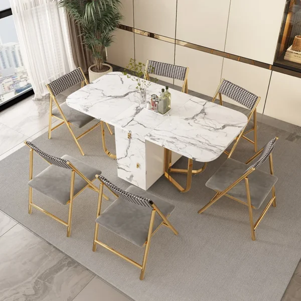 Movable Folding Dining Table with Storage Rack and 2 Drawers Extendable Versatile Kitchen Table and Metal Folding Dining Chairs - Image 4