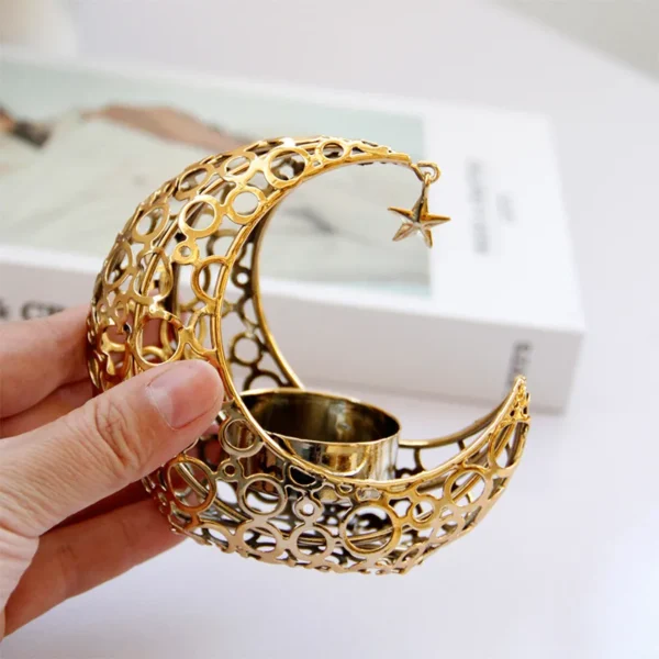 10.5CM light luxury crescent moon star moon black gold metal candle holder modern romantic wedding wedding Christmas candle cup - Image 3