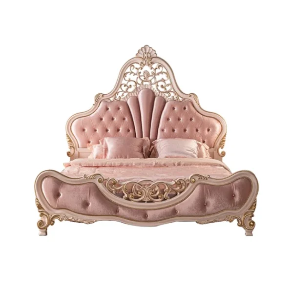 French Style Double Bed Elegant Pretty Pink Princess Bed Luxury Villa Cama Matrimonial Queen Bedroom Furniture Set - Image 6