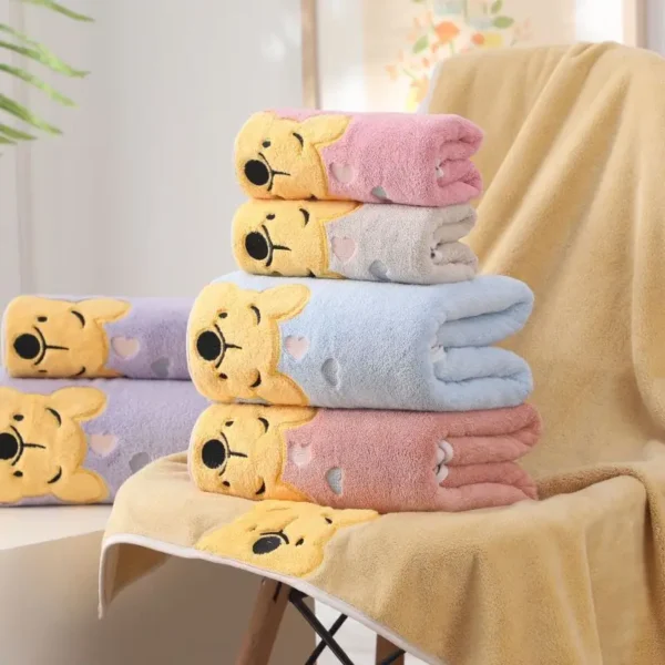 Thickened Winnie The Pooh Embroidered Coral Velvet Bath Towel Soft Household Towel Children's Cartoon Bath Towel - Image 4