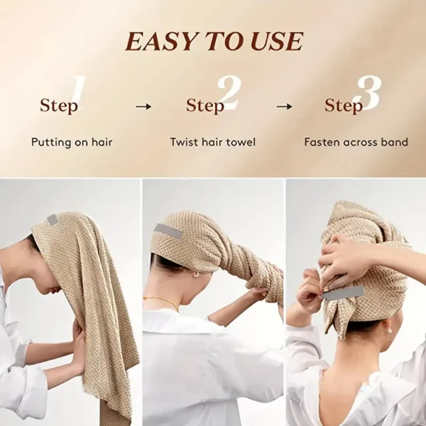 Microfiber Hair Towel Extra Large Wrap Quick Dry Hair Towel Wrap With Elastic Band , Ultra Absorbent Soft Hair Towel Wrap Turban - Image 4