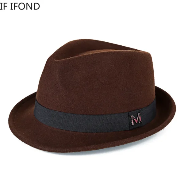 Men Winter Thick Warm Felt Fedora Hats Wool Gentleman Jazz Cap Homburg Male Classical Narrow Brim Top Hat - Image 2