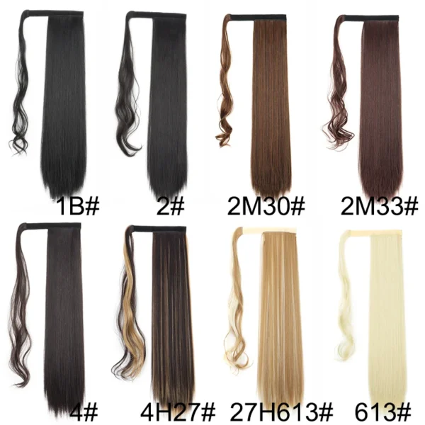 24Inch Synthetic Long Straight Ponytail Wrap Around Clip in Hair Extension Black Brown Blonde Hairpiece for Women - Image 2