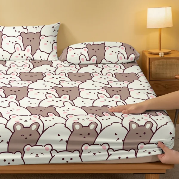 1 teddy bear patterned frosted bedsheet, bedroom printed bedspread, bedding (excluding pillowcases) - Image 3