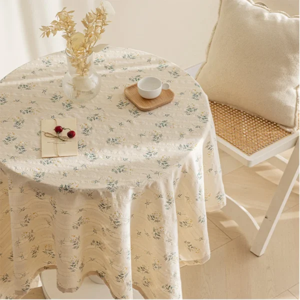 Korean Style Daisy Tassels Cotton Floral Tablecloth,Tea Table Decoration,Rectangle Table Cover For Kitchen Wedding Dining Room - Image 4