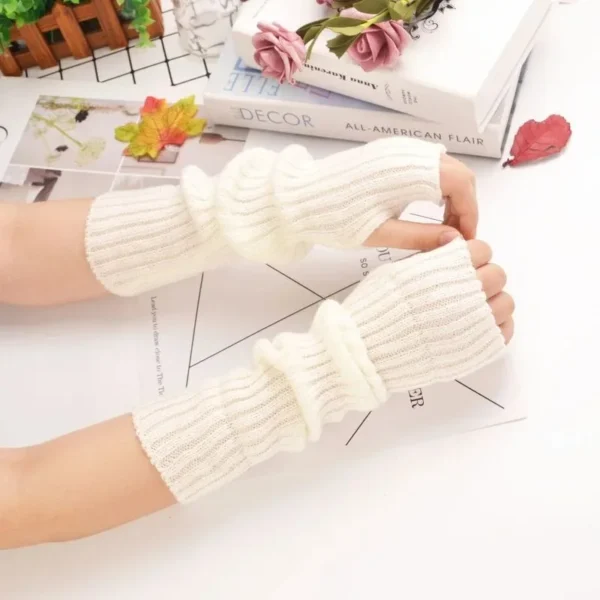 30cm Fingerless Gloves Women Winter Warm Arm Sleeve Knitted Arm Warmer Fine Mitten Casual Soft Goth Clothes Punk Gothic Gloves - Image 3