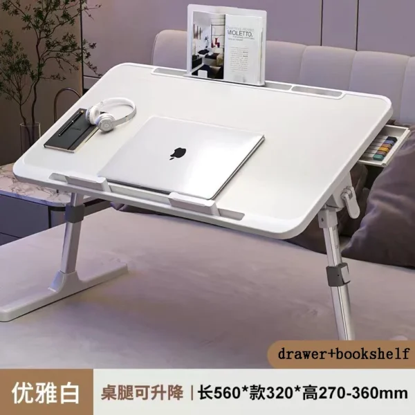 Lift Foldable Laptop Table for Bed Stand Lap Lazy Learning Desk Student Computer Desk for Working Read with Radiator Drawer - Image 3