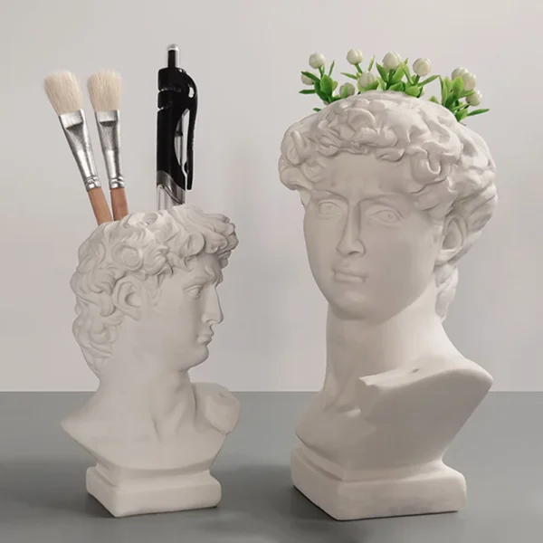 Creative Art Flower Pot Makeup Brush Storage Pen Holder David Statue Resin Medici Vase Desktop Organizer Home Decor Ornaments - Image 5