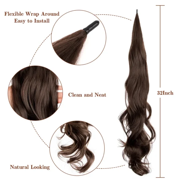 32 Inch Synthetic Natural Wavy Hairpiece Pony Tail Wave Flexible Wrap Around PonyTail Long Fake Tail Hair Extensions for Women - Image 5