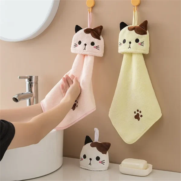 Cute cat kitchen cleaning towel coral velvet hand towel bathroom hanging absorbent dishcloth soft cleaning cloth rag - Image 3