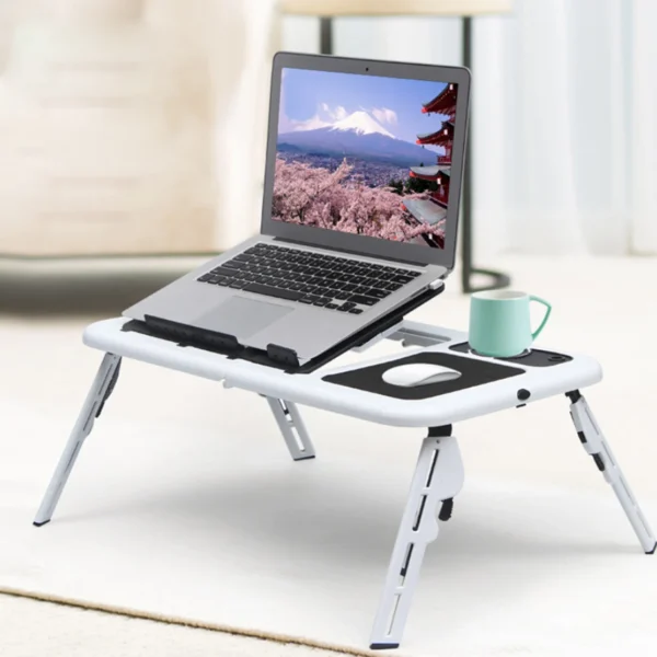 Besegad Portable Folding Adjustable Laptop Table Bed Tray USB Notebook PC Table Desk Stand with 2 Cooling Fans Mouse Cup Holder - Image 5