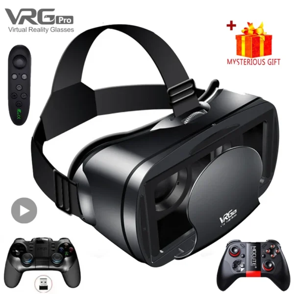 3D VR Headset Smart Virtual Reality Glasses 7 Inches Helmet for Smartphones Phone Android iPhone Lens with Controller Binoculars