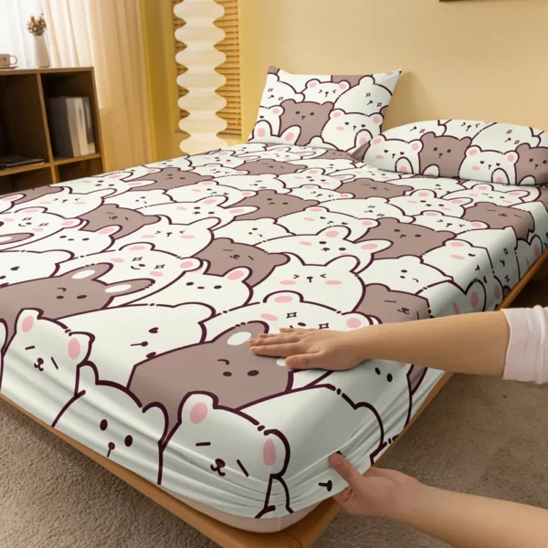 1 Piece of M-bear Pattern Frosted Bedsheet, Bedroom Printed Bedspread, Bedding (Excluding Pillowcases) - Image 2