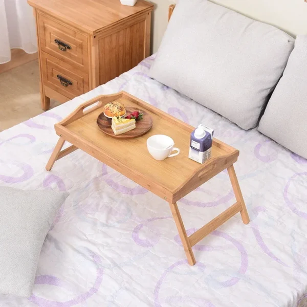 Bamboo Bed Tray Table with Folding Legs Handle Foldable Serving Laptop Tray Snack Tray Breakfast Tray Bed Table Drawing Table - Image 4