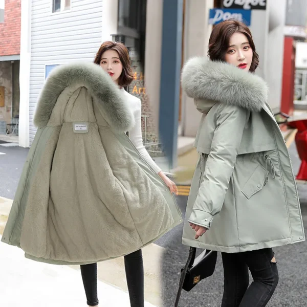 Women Parka Fashion Long Coat Wool Liner Hooded Parkas 2023 New Winter Jacket Slim with Fur Collar Warm Snow Wear Padded Clothes - Image 2