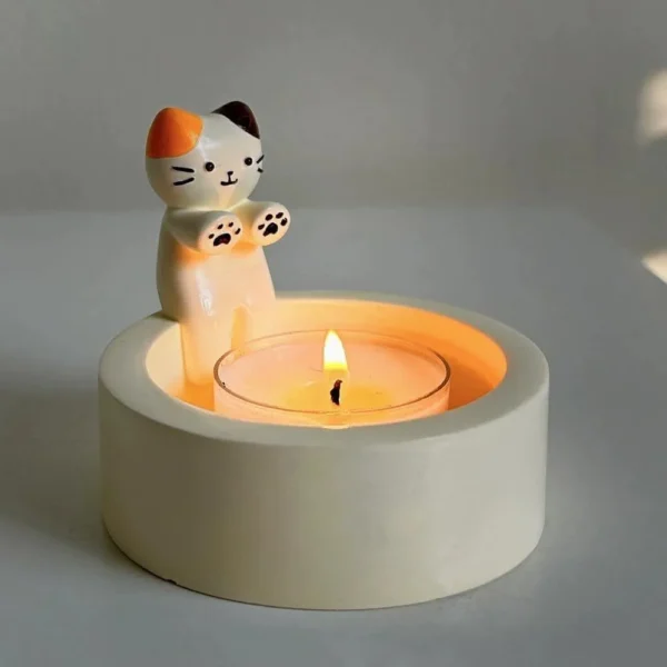 Cute Cat Candlestick Decoration Desktop Warm Resin Crafts Living Room Bedroom Decoration Light Luxury Style Cartoon - Image 4