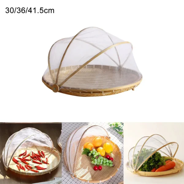 Bamboo Woven Basket Anti-Mosquito Net Fruit Vegetable Basket Dustpan Tent Basket Tray Portable Outdoor Picnic Mesh Net Cover