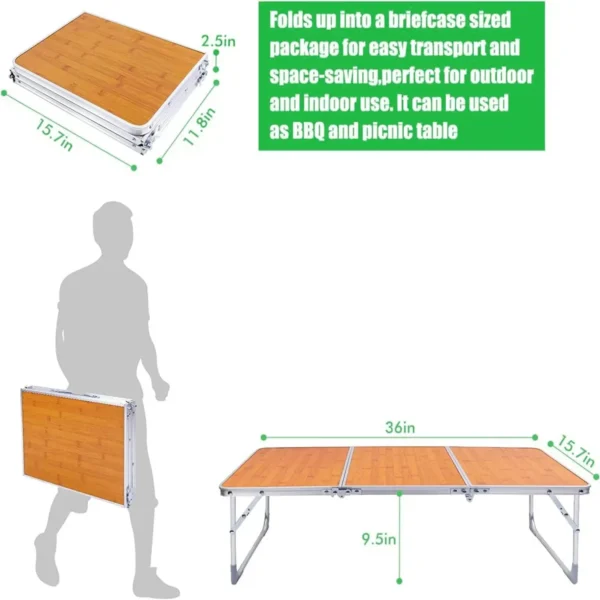 Folding Camping Table Portable Picnic Table Outdoor Table with Aluminum Legs, 3 Fold Lightweight Beach Table for Home Picnic BBQ - Image 2