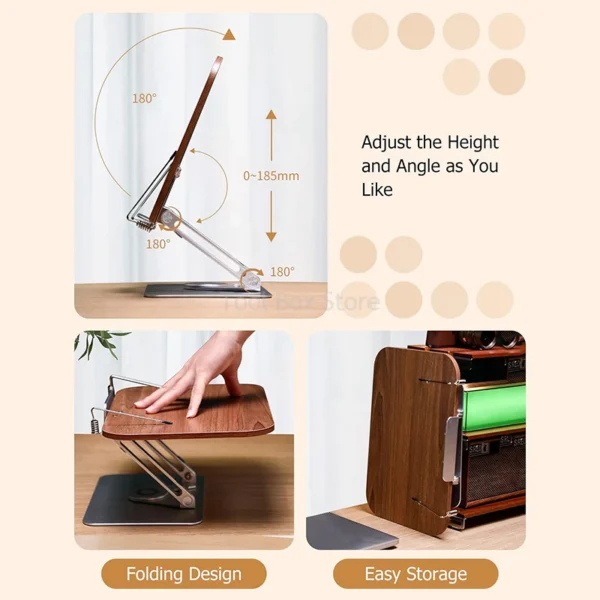 Wood Reading Stand Adjustable Desktop Bookshelf Walnut Reading Desk with Rotating Base Foldable Tablet Stand Office Furniture - Image 3